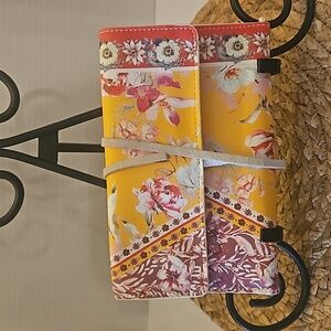 Kachel for Anthropologie | Women's Floral Pink Yellow Tri-Fold Wallet Clutch